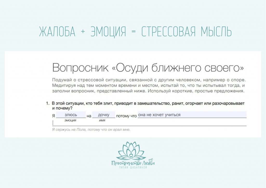 Жалоба - эмоция - стрессовая мысль. Работа Байрон Кейти